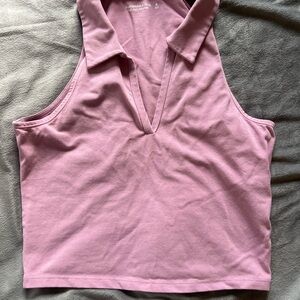 Abercrombie & Fitch Light Pink Collared V-Neck Cropped Tank Soft AF Essentials